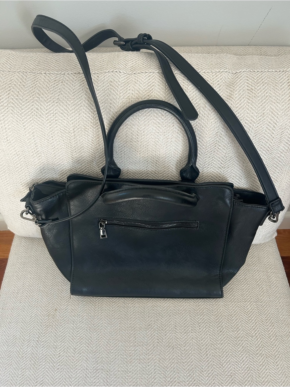 Black faux Leather Bag with Removable Shoulder Strap